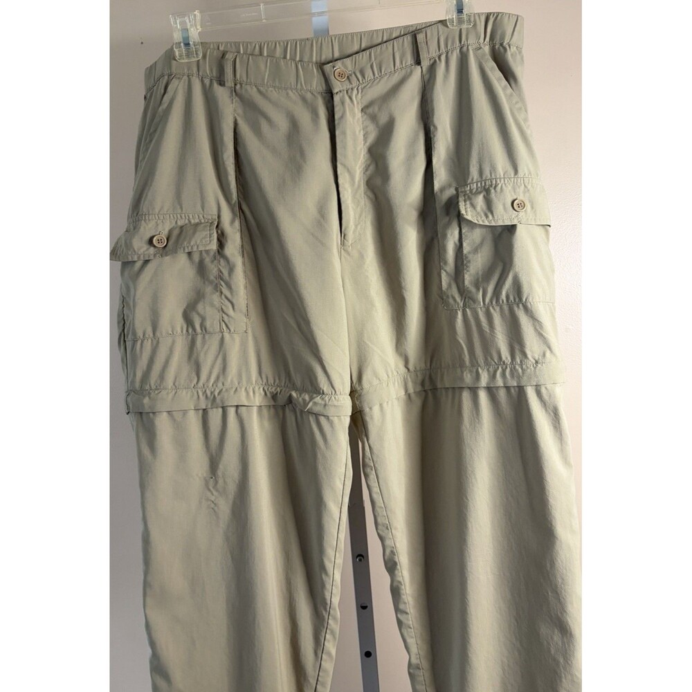VTG Orvis Khaki 100% Nylon Zip Convertible Outdoor Hiking Cargo Pants Mens Large